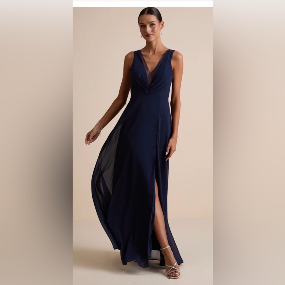 Lulus Chiffon Evening / Navy Blue /Backless Maxi Dress /NWT / Size Small